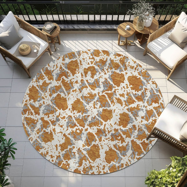 HomeRoots 5' Copper and Ivory Abstract Rug - Washable, Durable Design for Indoor and Outdoor Spaces, Family-Friendly 8' Round 614151