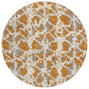 HomeRoots 5' Copper and Ivory Abstract Rug - Washable, Durable Design for Indoor and Outdoor Spaces, Family-Friendly 8' Round 614151