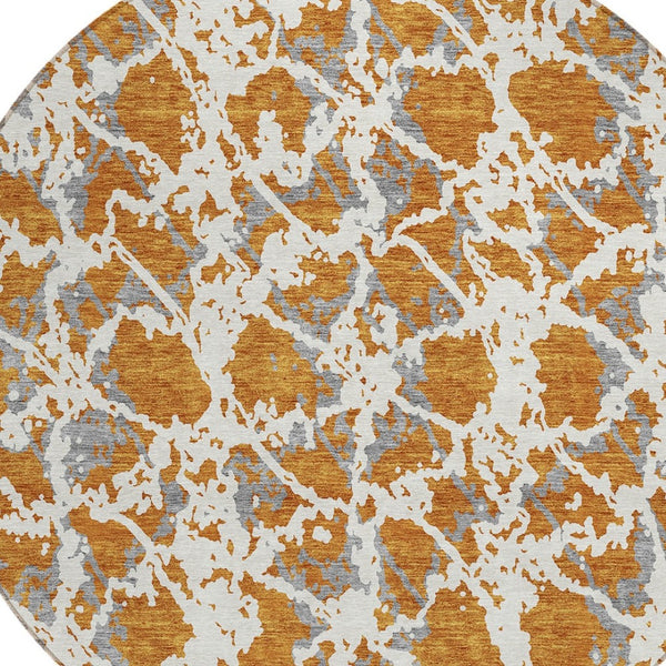 HomeRoots 5' Copper and Ivory Abstract Rug - Washable, Durable Design for Indoor and Outdoor Spaces, Family-Friendly 8' Round 614151