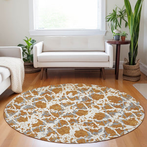 HomeRoots 5' Copper and Ivory Abstract Rug - Washable, Durable Design for Indoor and Outdoor Spaces, Family-Friendly 8' Round 614151