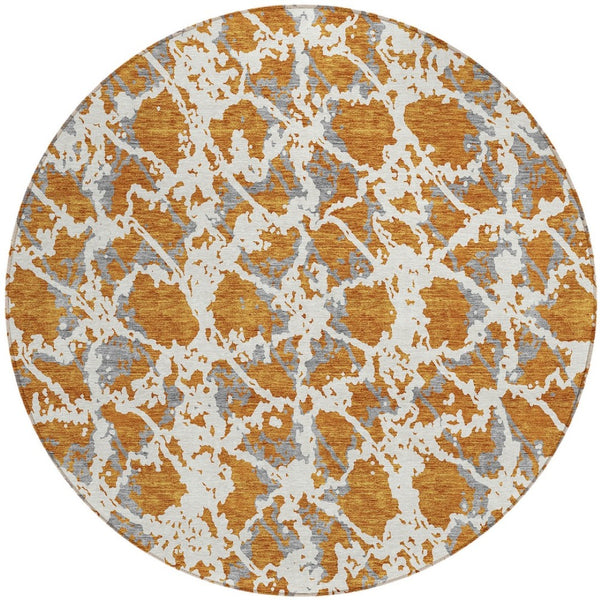 HomeRoots 5' Copper and Ivory Abstract Rug - Washable, Durable Design for Indoor and Outdoor Spaces, Family-Friendly 8' Round 614151