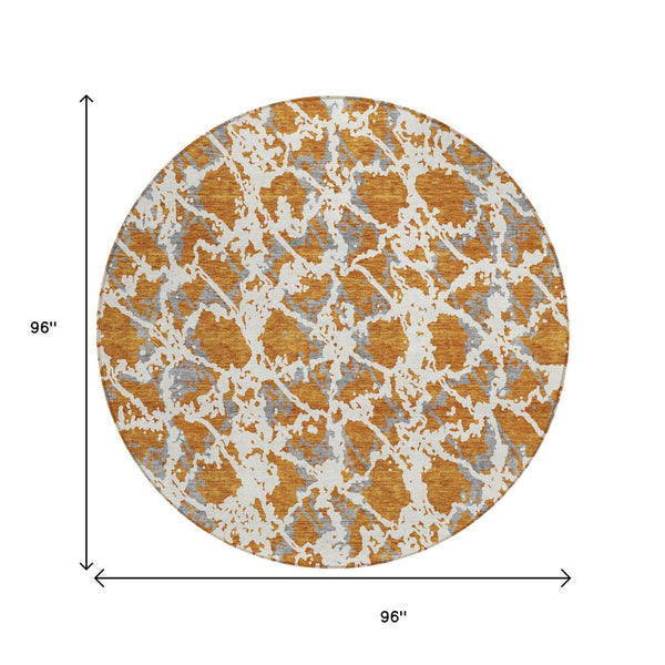 HomeRoots 5' Copper and Ivory Abstract Rug - Washable, Durable Design for Indoor and Outdoor Spaces, Family-Friendly 8' Round 614151