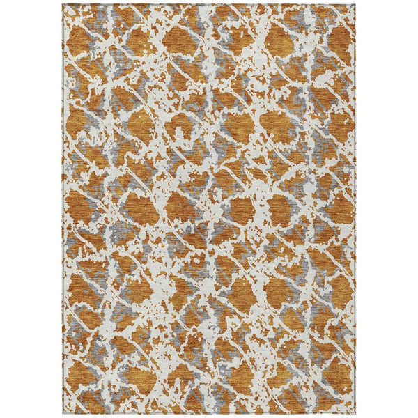 HomeRoots 5' Copper and Ivory Abstract Rug - Washable, Durable Design for Indoor and Outdoor Spaces, Family-Friendly 8' X 10' 614152