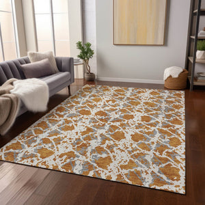 HomeRoots 5' Copper and Ivory Abstract Rug - Washable, Durable Design for Indoor and Outdoor Spaces, Family-Friendly 8' X 10' 614152