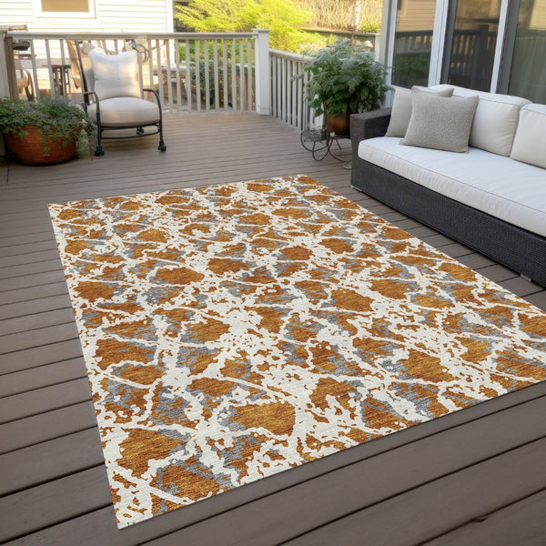 HomeRoots 5' Copper and Ivory Abstract Rug - Washable, Durable Design for Indoor and Outdoor Spaces, Family-Friendly 9' X 12' 614153