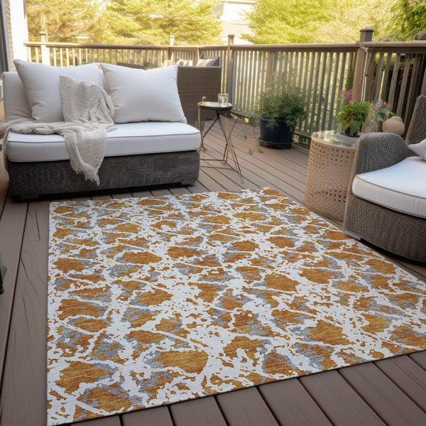 HomeRoots 5' Copper and Ivory Abstract Rug - Washable, Durable Design for Indoor and Outdoor Spaces, Family-Friendly 9' X 12' 614153