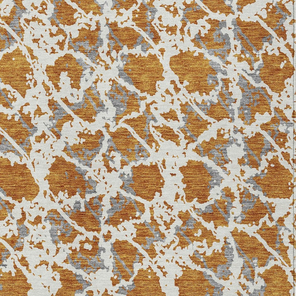 HomeRoots 5' Copper and Ivory Abstract Rug - Washable, Durable Design for Indoor and Outdoor Spaces, Family-Friendly 10' X 14' 614154