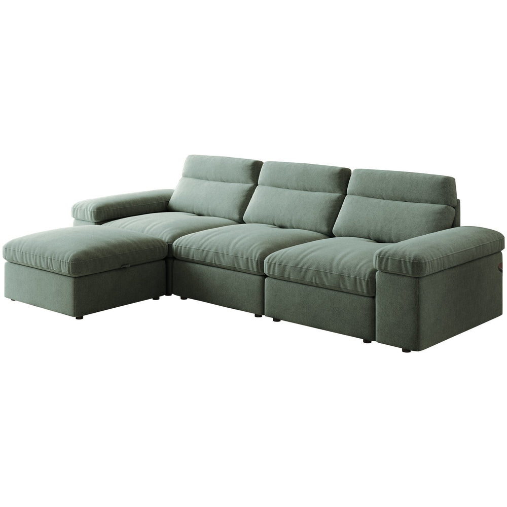 English Elm This modular cloud sofa offers adjustable reclining back, down-filled cushions, hidden storage and plush comfort for modern spaces Dark Green W3820S00006