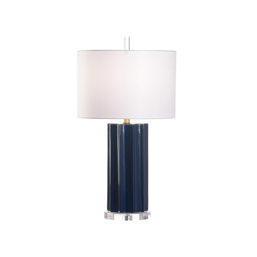Wildwood Raya Fluted Ceramic Lamp With Vivid Blue Glaze And Clear Acrylic Base — 28" Sculptural Ambient Light 61416