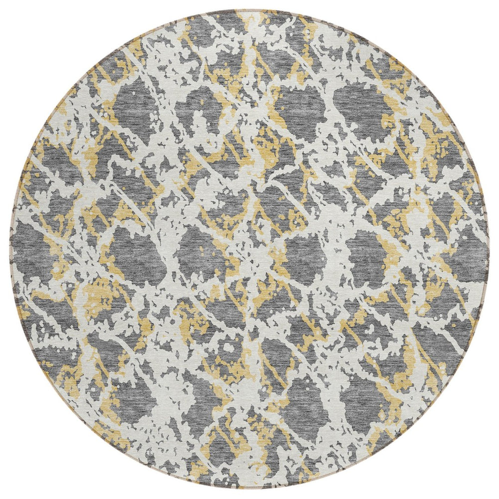 HomeRoots 5' Abstract Gray and Ivory Area Rug - Stylish, Washable, and Durable for Indoor or Outdoor Use 8' Round 614163