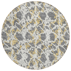 HomeRoots 5' Abstract Gray and Ivory Area Rug - Stylish, Washable, and Durable for Indoor or Outdoor Use 8' Round 614163