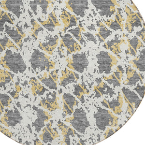 HomeRoots 5' Abstract Gray and Ivory Area Rug - Stylish, Washable, and Durable for Indoor or Outdoor Use 8' Round 614163