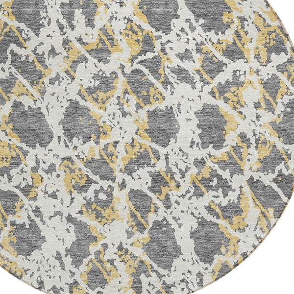 HomeRoots 5' Abstract Gray and Ivory Area Rug - Stylish, Washable, and Durable for Indoor or Outdoor Use 8' Round 614163