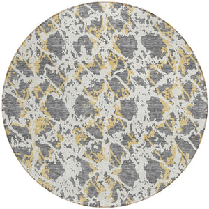 HomeRoots 5' Abstract Gray and Ivory Area Rug - Stylish, Washable, and Durable for Indoor or Outdoor Use 8' Round 614163