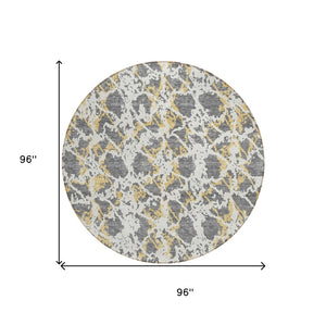 HomeRoots 5' Abstract Gray and Ivory Area Rug - Stylish, Washable, and Durable for Indoor or Outdoor Use 8' Round 614163
