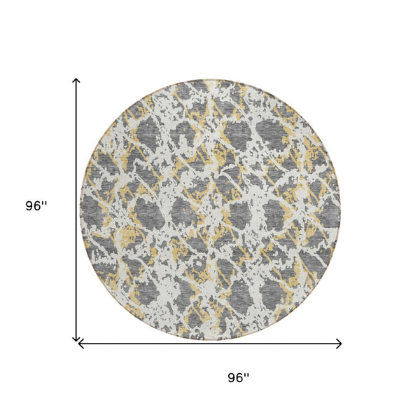HomeRoots 5' Abstract Gray and Ivory Area Rug - Stylish, Washable, and Durable for Indoor or Outdoor Use 8' Round 614163