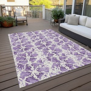 HomeRoots 5' Lilac and Ivory Abstract Area Rug - Stylish, Durable, Machine Washable for Indoor and Outdoor Use 5' X 8' 614174