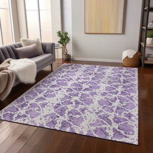 HomeRoots 5' Lilac and Ivory Abstract Area Rug - Stylish, Durable, Machine Washable for Indoor and Outdoor Use 5' X 8' 614174