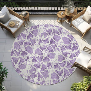 HomeRoots 5' Lilac and Ivory Abstract Area Rug - Stylish, Durable, Machine Washable for Indoor and Outdoor Use 8' Round 614175