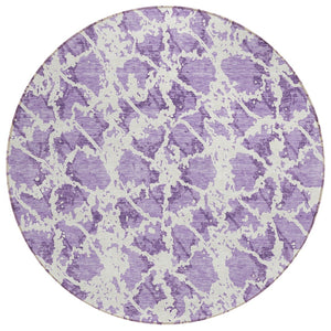 HomeRoots 5' Lilac and Ivory Abstract Area Rug - Stylish, Durable, Machine Washable for Indoor and Outdoor Use 8' Round 614175