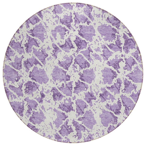 HomeRoots 5' Lilac and Ivory Abstract Area Rug - Stylish, Durable, Machine Washable for Indoor and Outdoor Use 8' Round 614175