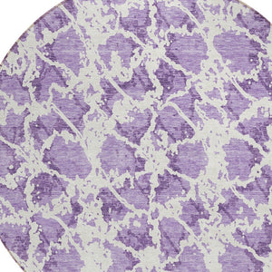HomeRoots 5' Lilac and Ivory Abstract Area Rug - Stylish, Durable, Machine Washable for Indoor and Outdoor Use 8' Round 614175