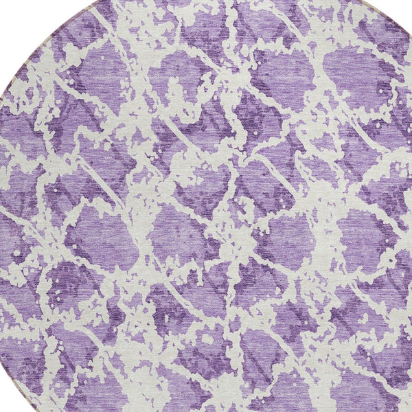 HomeRoots 5' Lilac and Ivory Abstract Area Rug - Stylish, Durable, Machine Washable for Indoor and Outdoor Use 8' Round 614175