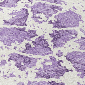 HomeRoots 5' Lilac and Ivory Abstract Area Rug - Stylish, Durable, Machine Washable for Indoor and Outdoor Use 8' Round 614175