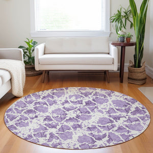 HomeRoots 5' Lilac and Ivory Abstract Area Rug - Stylish, Durable, Machine Washable for Indoor and Outdoor Use 8' Round 614175