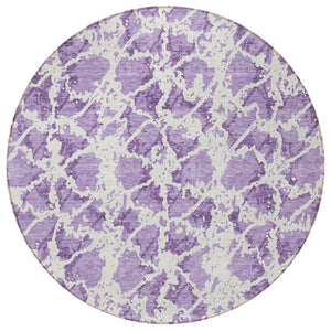 HomeRoots 5' Lilac and Ivory Abstract Area Rug - Stylish, Durable, Machine Washable for Indoor and Outdoor Use 8' Round 614175