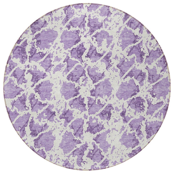 HomeRoots 5' Lilac and Ivory Abstract Area Rug - Stylish, Durable, Machine Washable for Indoor and Outdoor Use 8' Round 614175