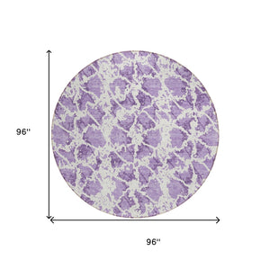 HomeRoots 5' Lilac and Ivory Abstract Area Rug - Stylish, Durable, Machine Washable for Indoor and Outdoor Use 8' Round 614175