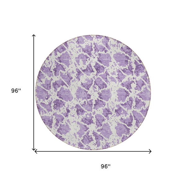 HomeRoots 5' Lilac and Ivory Abstract Area Rug - Stylish, Durable, Machine Washable for Indoor and Outdoor Use 8' Round 614175
