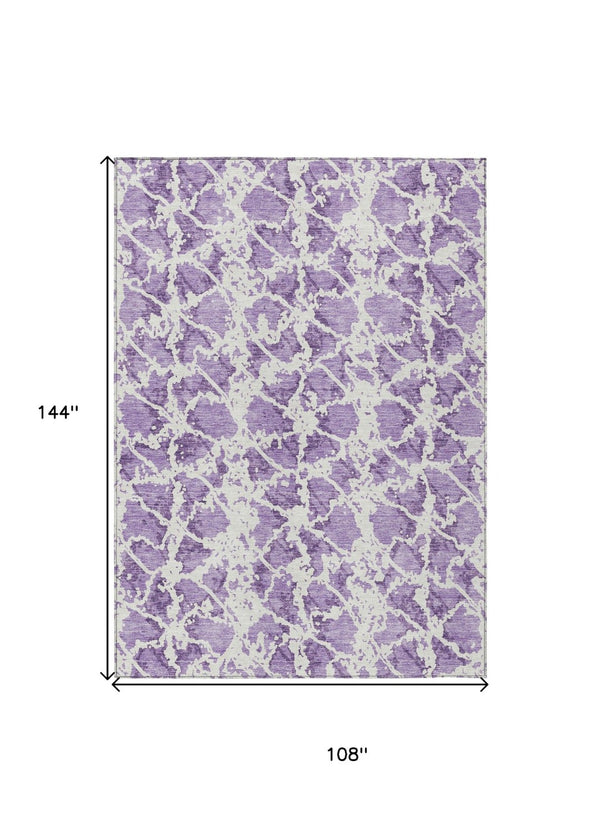 HomeRoots 5' Lilac and Ivory Abstract Area Rug - Stylish, Durable, Machine Washable for Indoor and Outdoor Use 9' X 12' 614177