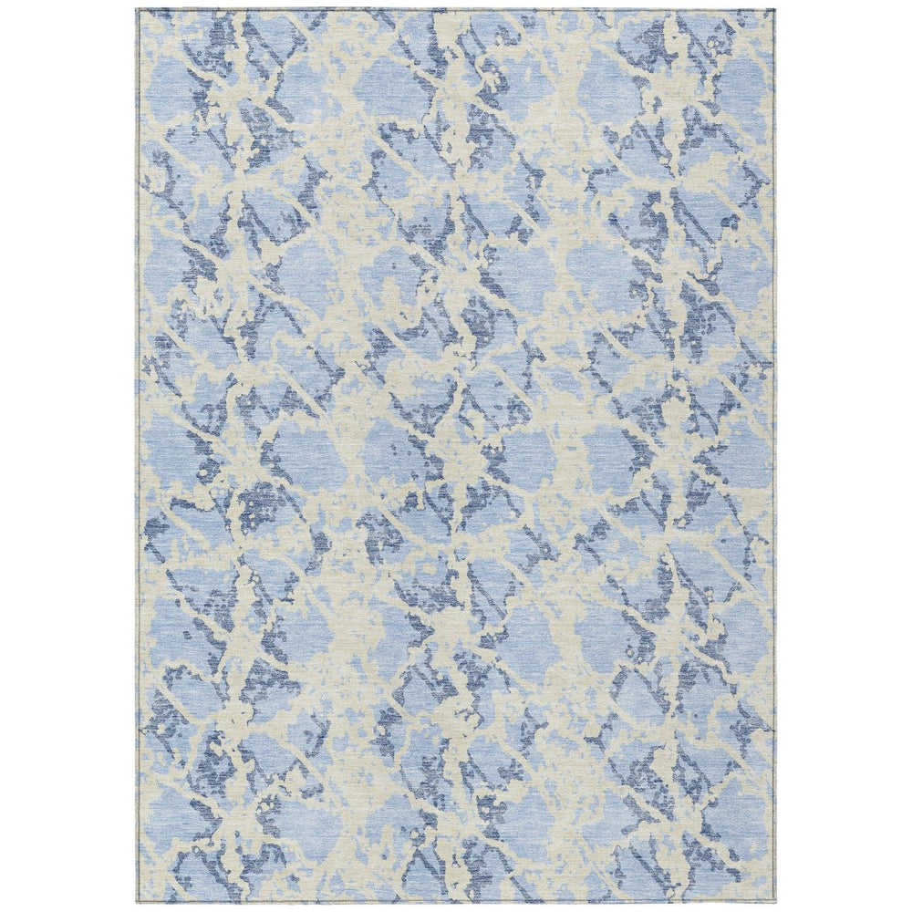 HomeRoots 5' Sky Blue and Ivory Abstract Area Rug - Modern, Washable Design for Indoor and Outdoor Spaces 5' X 8' 614180