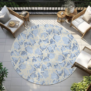 HomeRoots 5' Sky Blue and Ivory Abstract Area Rug - Modern, Washable Design for Indoor and Outdoor Spaces 8' Round 614181
