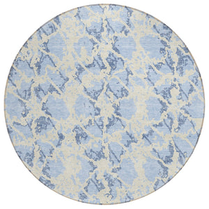 HomeRoots 5' Sky Blue and Ivory Abstract Area Rug - Modern, Washable Design for Indoor and Outdoor Spaces 8' Round 614181
