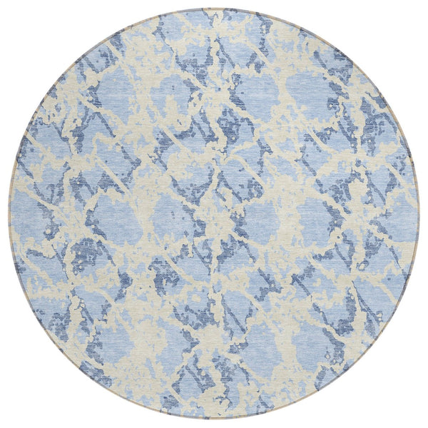 HomeRoots 5' Sky Blue and Ivory Abstract Area Rug - Modern, Washable Design for Indoor and Outdoor Spaces 8' Round 614181