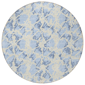 HomeRoots 5' Sky Blue and Ivory Abstract Area Rug - Modern, Washable Design for Indoor and Outdoor Spaces 8' Round 614181