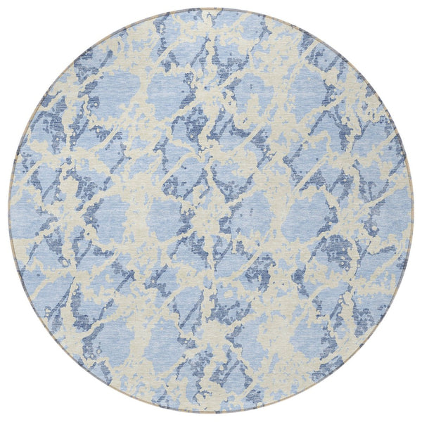 HomeRoots 5' Sky Blue and Ivory Abstract Area Rug - Modern, Washable Design for Indoor and Outdoor Spaces 8' Round 614181