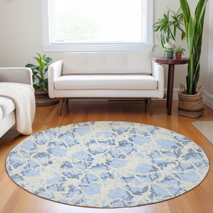 HomeRoots 5' Sky Blue and Ivory Abstract Area Rug - Modern, Washable Design for Indoor and Outdoor Spaces 8' Round 614181