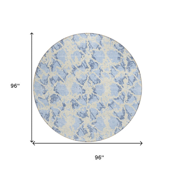 HomeRoots 5' Sky Blue and Ivory Abstract Area Rug - Modern, Washable Design for Indoor and Outdoor Spaces 8' Round 614181