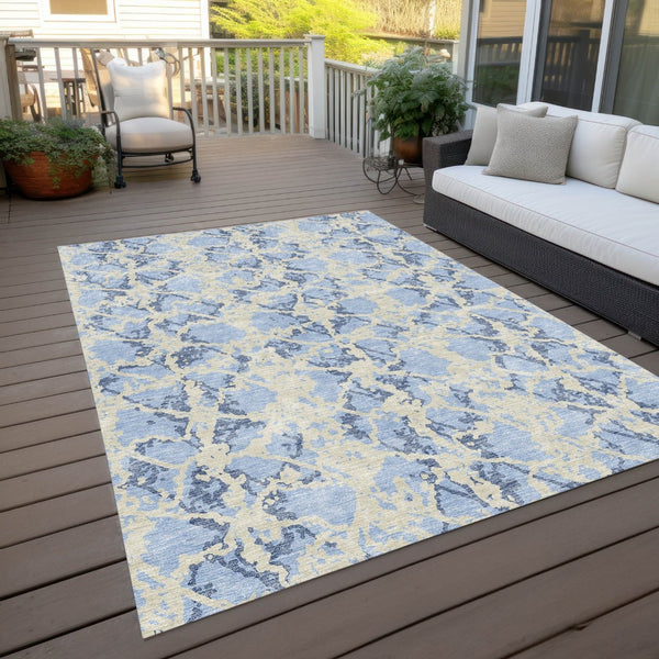 HomeRoots 5' Sky Blue and Ivory Abstract Area Rug - Modern, Washable Design for Indoor and Outdoor Spaces 9' X 12' 614183