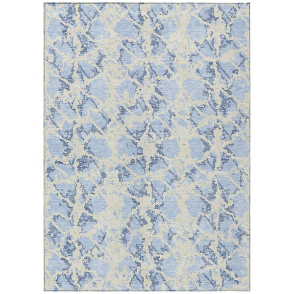 HomeRoots 5' Sky Blue and Ivory Abstract Area Rug - Modern, Washable Design for Indoor and Outdoor Spaces 9' X 12' 614183