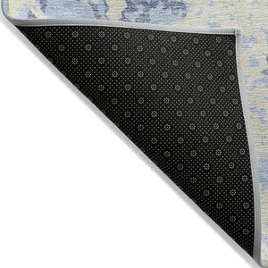 HomeRoots 5' Sky Blue and Ivory Abstract Area Rug - Modern, Washable Design for Indoor and Outdoor Spaces 9' X 12' 614183