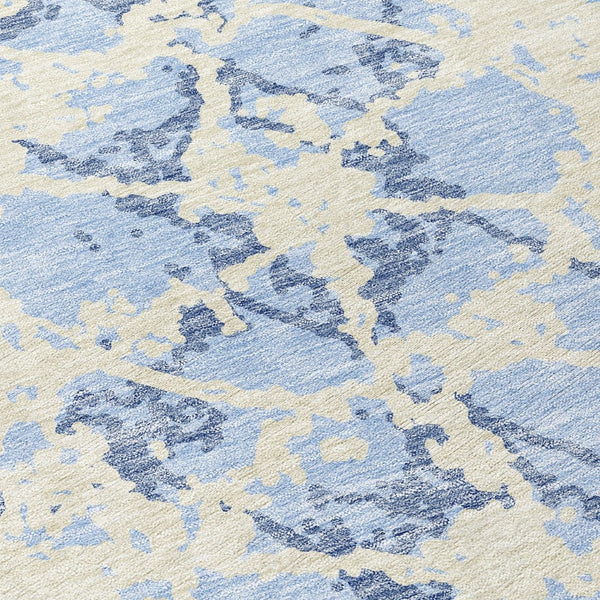 HomeRoots 5' Sky Blue and Ivory Abstract Area Rug - Modern, Washable Design for Indoor and Outdoor Spaces 10' X 14' 614184