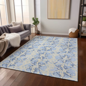 HomeRoots 5' Sky Blue and Ivory Abstract Area Rug - Modern, Washable Design for Indoor and Outdoor Spaces 10' X 14' 614184