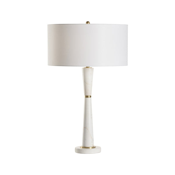 Wildwood Guinevere Marble Lamp With Antique Brass Accents And White Drum Shade — 29" Tall Luxe Ambient Light 61419