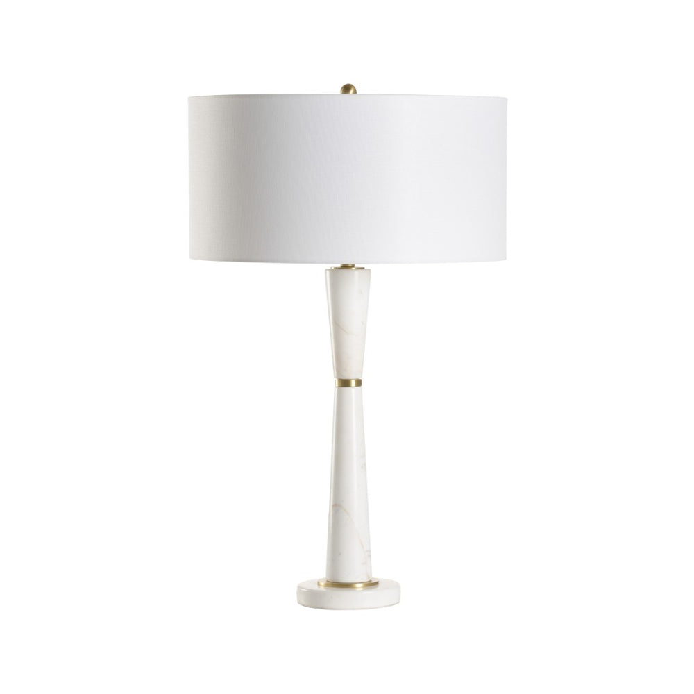 Wildwood Guinevere Marble Lamp With Antique Brass Accents And White Drum Shade — 29" Tall Luxe Ambient Light 61419