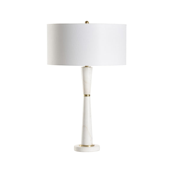 Wildwood Guinevere Marble Lamp With Antique Brass Accents And White Drum Shade — 29" Tall Luxe Ambient Light 61419